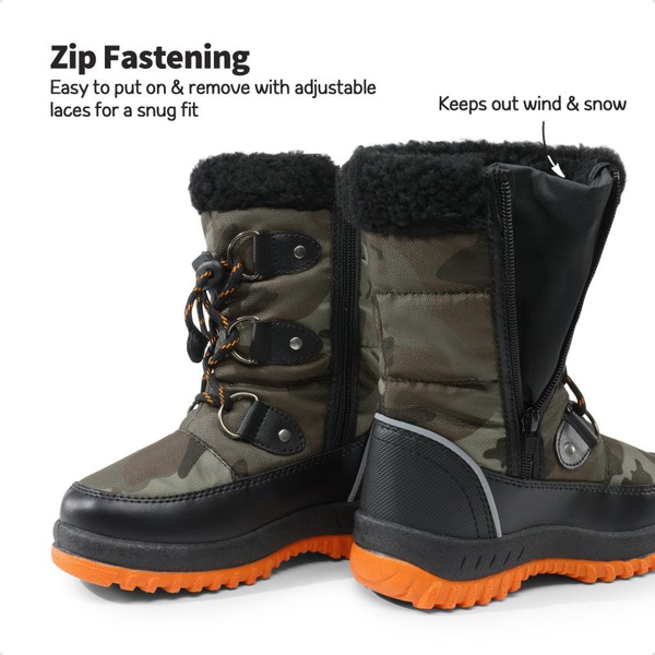Kids Camouflage Slip Resistant Snow Boots - CAMO-ORANGE - 4